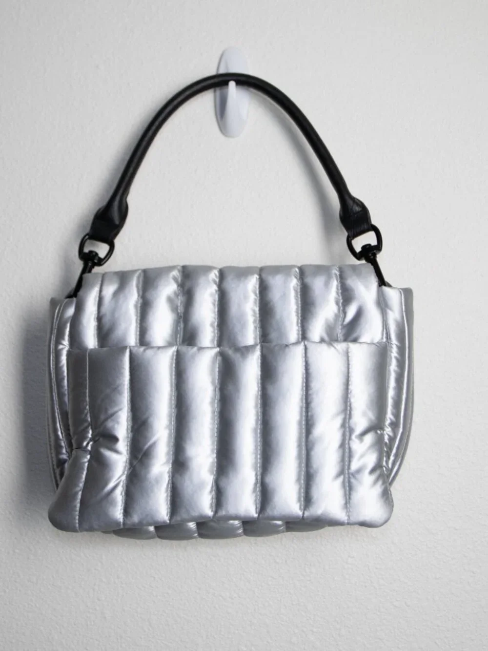 Think Royln Bar Bag Silver Liquid Metallic Puffer Bag